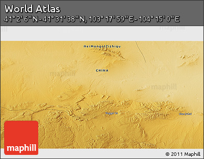 Physical 3D Map of the Area around 41° 16' 52" N, 103° 46' 30" E