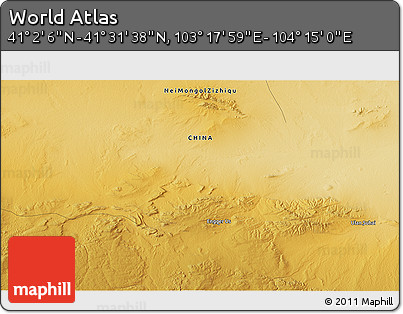 Physical 3D Map of the Area around 41° 16' 52" N, 103° 46' 30" E