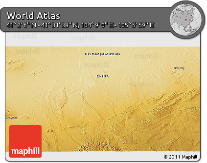 Physical 3D Map of the Area around 41° 16' 52" N, 104° 37' 30" E