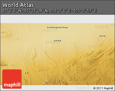 Physical 3D Map of the Area around 41° 16' 52" N, 104° 37' 30" E