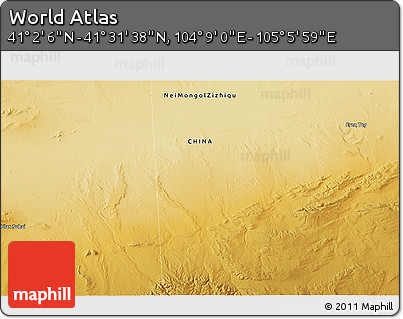 Physical 3D Map of the Area around 41° 16' 52" N, 104° 37' 30" E