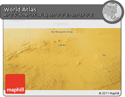 Physical 3D Map of the Area around 41° 16' 52" N, 105° 28' 29" E