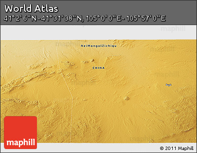 Physical 3D Map of the Area around 41° 16' 52" N, 105° 28' 29" E
