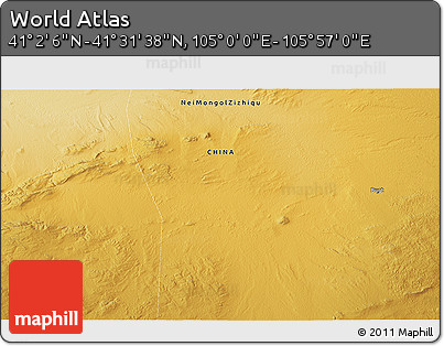 Physical 3D Map of the Area around 41° 16' 52" N, 105° 28' 29" E