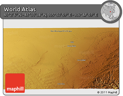 Physical 3D Map of the Area around 41° 16' 52" N, 106° 19' 29" E