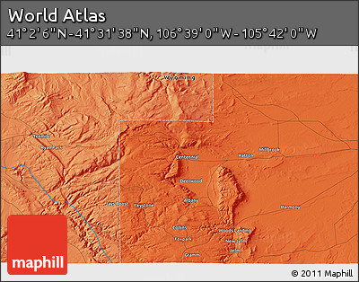Political 3D Map of the Area around 41° 16' 52" N, 106° 10' 30" W