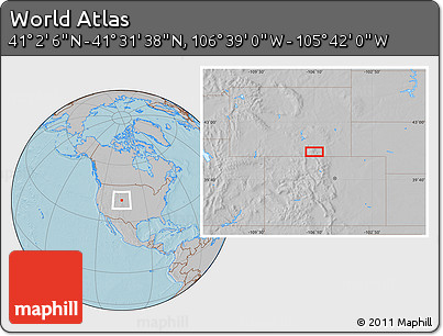 Gray Location Map of the Area around 41° 16' 52" N, 106° 10' 30" W, hill shading