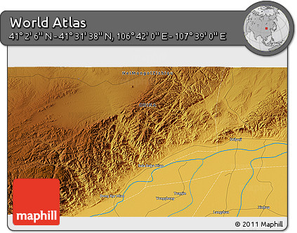 Physical 3D Map of the Area around 41° 16' 52" N, 107° 10' 30" E