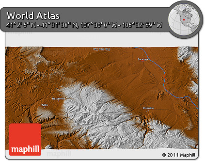 Physical 3D Map of the Area around 41° 16' 52" N, 107° 1' 30" W