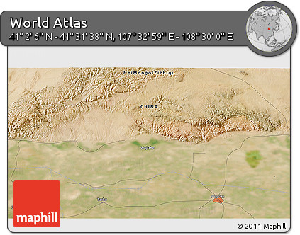 Satellite 3D Map of the Area around 41° 16' 52" N, 108° 1' 30" E