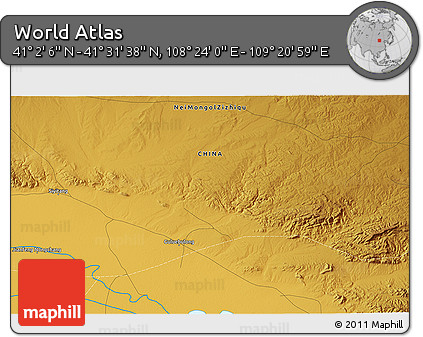 Physical 3D Map of the Area around 41° 16' 52" N, 108° 52' 30" E