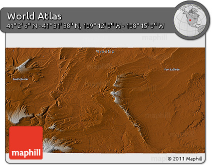 Physical 3D Map of the Area around 41° 16' 52" N, 108° 43' 29" W