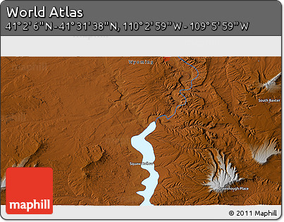 Physical 3D Map of the Area around 41° 16' 52" N, 109° 34' 29" W