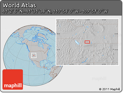 Gray Location Map of the Area around 41° 16' 52" N, 110° 25' 30" W, hill shading