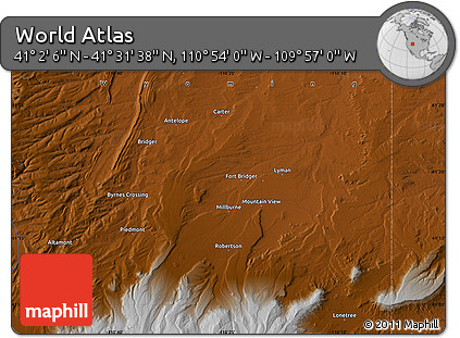 Physical Map of the Area around 41° 16' 52" N, 110° 25' 30" W