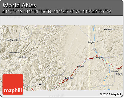 Shaded Relief 3D Map of the Area around 41° 16' 52" N, 111° 16' 30" W