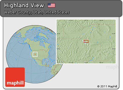 Savanna Style Location Map of Highland View, hill shading