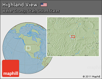 Savanna Style Location Map of Highland View, hill shading