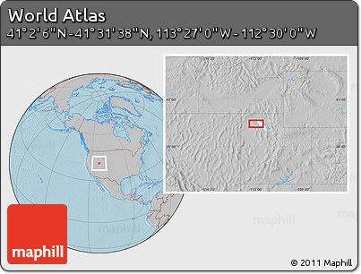 Gray Location Map of the Area around 41° 16' 52" N, 112° 58' 29" W, hill shading