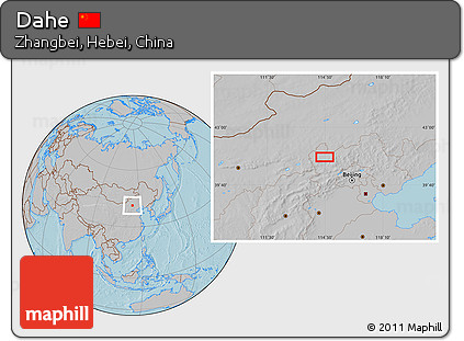 Gray Location Map of Dahe, hill shading