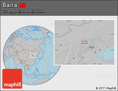 Gray Location Map of Baita, hill shading
