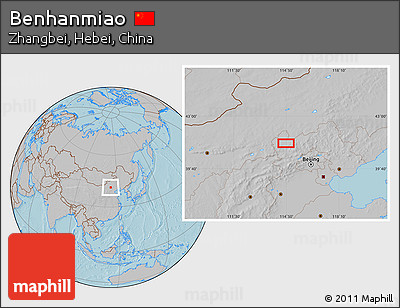 Gray Location Map of Benhanmiao, hill shading