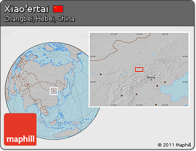 Gray Location Map of Xiao'ertai, hill shading