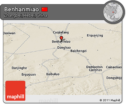Shaded Relief Panoramic Map of Benhanmiao