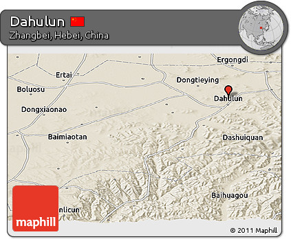 Shaded Relief Panoramic Map of Dahulun