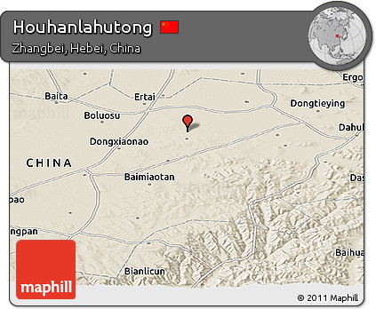 Shaded Relief Panoramic Map of Houhanlahutong