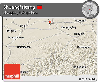 Shaded Relief Panoramic Map of Shuang'aitang