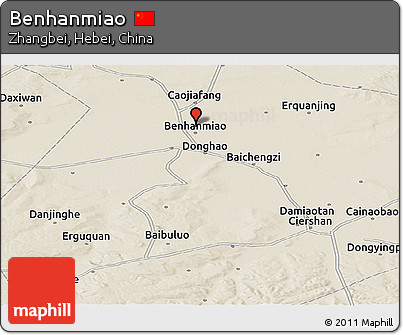 Shaded Relief Panoramic Map of Benhanmiao
