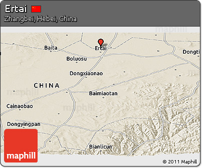 Shaded Relief Panoramic Map of Ertai