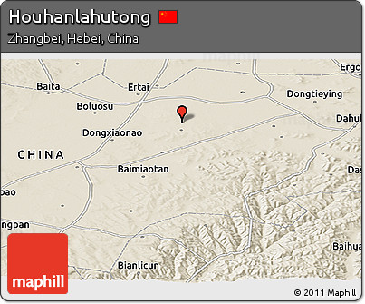 Shaded Relief Panoramic Map of Houhanlahutong
