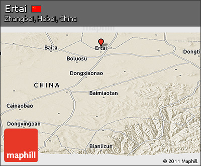 Shaded Relief Panoramic Map of Ertai