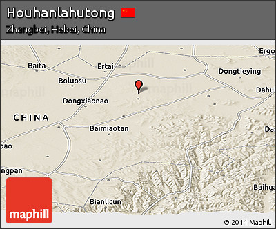 Shaded Relief Panoramic Map of Houhanlahutong