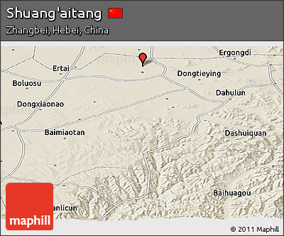 Shaded Relief Panoramic Map of Shuang'aitang