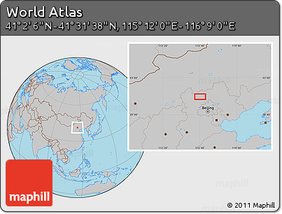 Gray Location Map of the Area around 41° 16' 52" N, 115° 40' 30" E