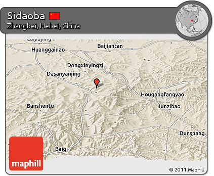 Shaded Relief Panoramic Map of Sidaoba