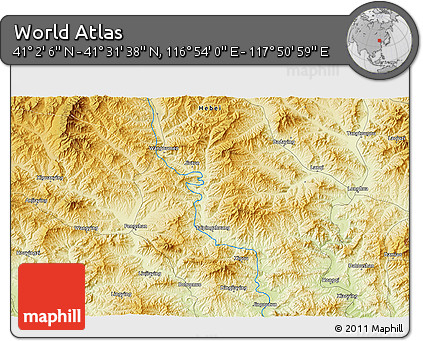 Physical 3D Map of the Area around 41° 16' 52" N, 117° 22' 30" E