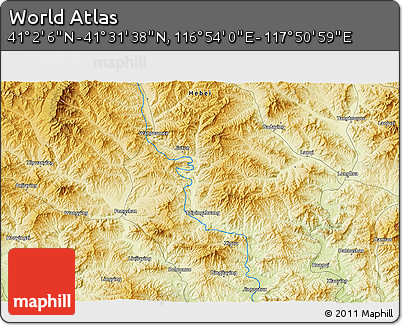 Physical 3D Map of the Area around 41° 16' 52" N, 117° 22' 30" E