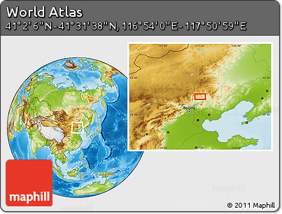 Physical Location Map of the Area around 41° 16' 52" N, 117° 22' 30" E