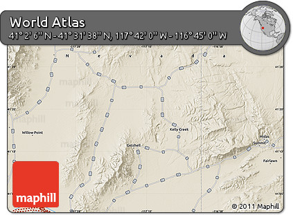 Shaded Relief Map of the Area around 41° 16' 52" N, 117° 13' 29" W