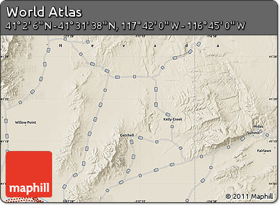 Shaded Relief Map of the Area around 41° 16' 52" N, 117° 13' 29" W