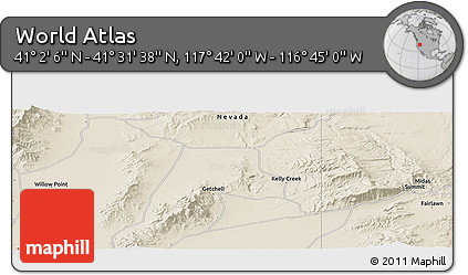 Shaded Relief Panoramic Map of the Area around 41° 16' 52" N, 117° 13' 29" W