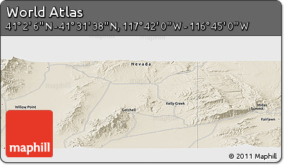 Shaded Relief Panoramic Map of the Area around 41° 16' 52" N, 117° 13' 29" W
