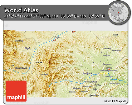 Physical 3D Map of the Area around 41° 16' 52" N, 119° 4' 29" E