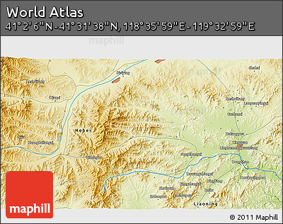 Physical 3D Map of the Area around 41° 16' 52" N, 119° 4' 29" E