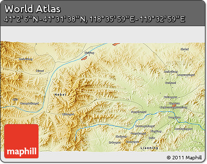 Physical 3D Map of the Area around 41° 16' 52" N, 119° 4' 29" E