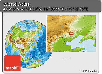 Physical Location Map of the Area around 41° 16' 52" N, 119° 4' 29" E